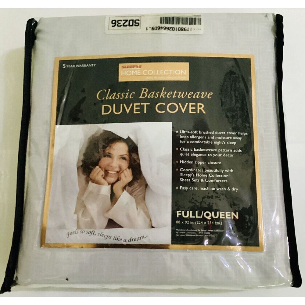 Sleepy’s Classic Gray Duvet Cover Basketweave White Home Collection Full Queen - Picture 3 of 3